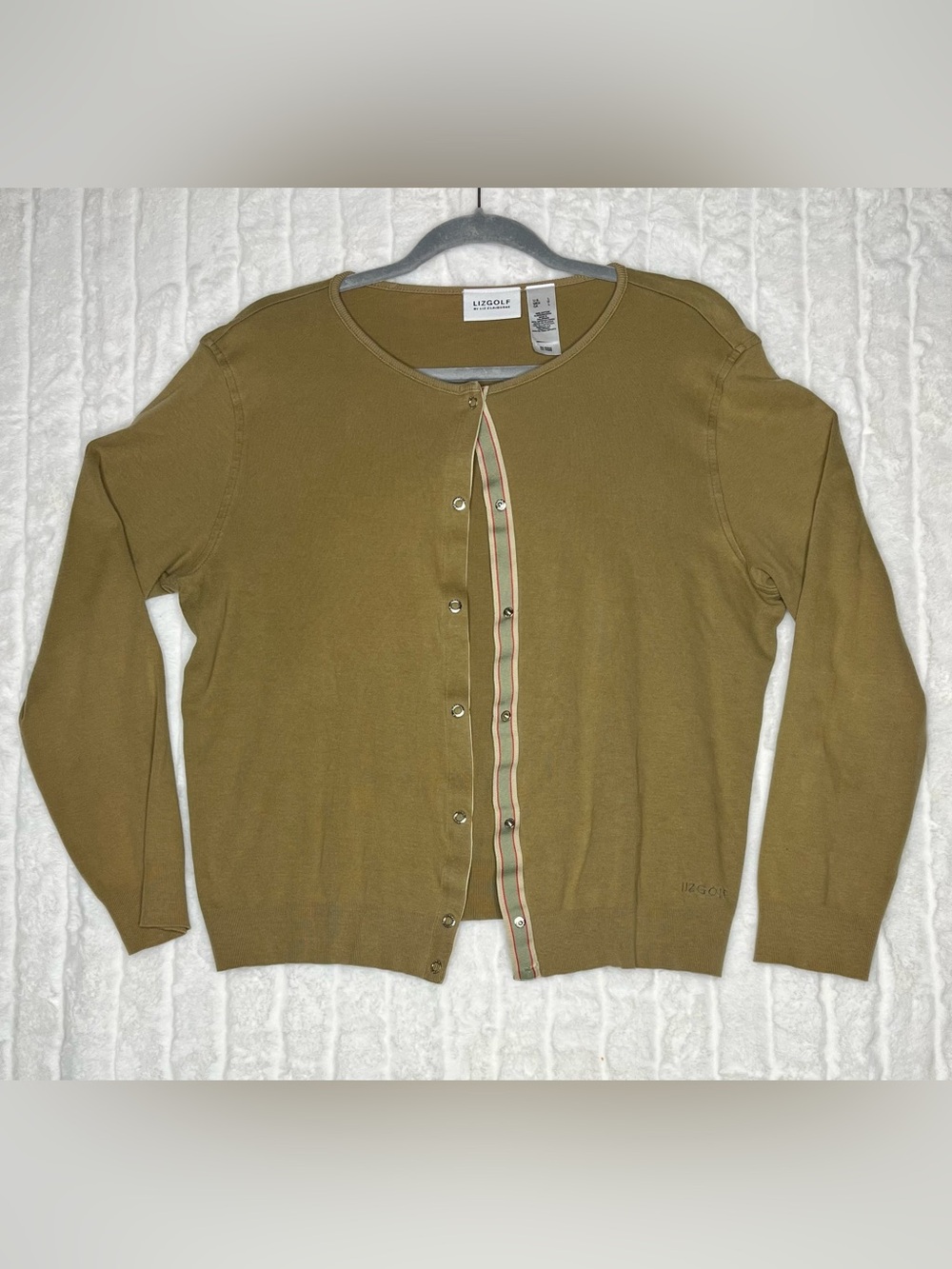 Vintage LizGolf by Liz Claiborne Cardigan Sweater Women’s L 100% Cotton Tan